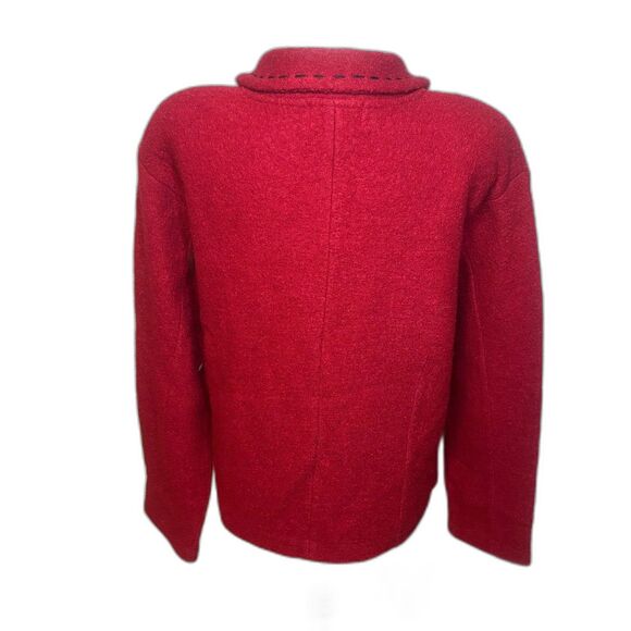 Conrad C Collection Boutique Red Floral Faux Zip Up Collar Sweater Womens - Picture 4 of 7